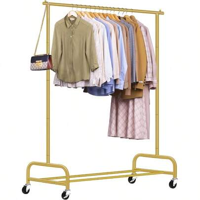 Perchero de ropa de gran resistencia, perchero rodante de metal de 43 pulgadas de ancho para colgar ropa, abrigos, camisas, vestidos en color dorado
