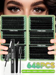 Thick Curly False Eyelashes & Adhesive Set - Green - View 5