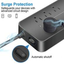 Surge Protector Power Board, Extension Cord With Multiple Sockets, 8 Sockets, 4 USB Ports (1 USB C), Multi-Plug Socket Extender Necessary For University Dormitory Rooms In Home Office - Black - View 4