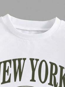 女童卡通印花圆领短袖上衣和裙子套装 - 白色 - 查看 3