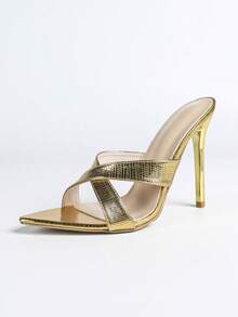 Giày sandal cao gót mũi nhọn quai chéo kiểu Pháp dành cho nữ, thiết kế mới lạ, đa năng, thích hợp cho mùa hè. - Vàng - Xem 6