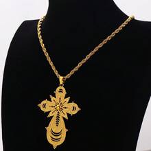 1 pieza Collar con colgante de cruz minimalista clásica hueca, longitud de cadena de 80 cm, colgante con elemento de cruz, collar de uso diario para mujeres, adecuado para árabe, reunión diaria, fiesta de cumpleaños, regalo de joyería de festival - Amarillo Oro - Ver 6