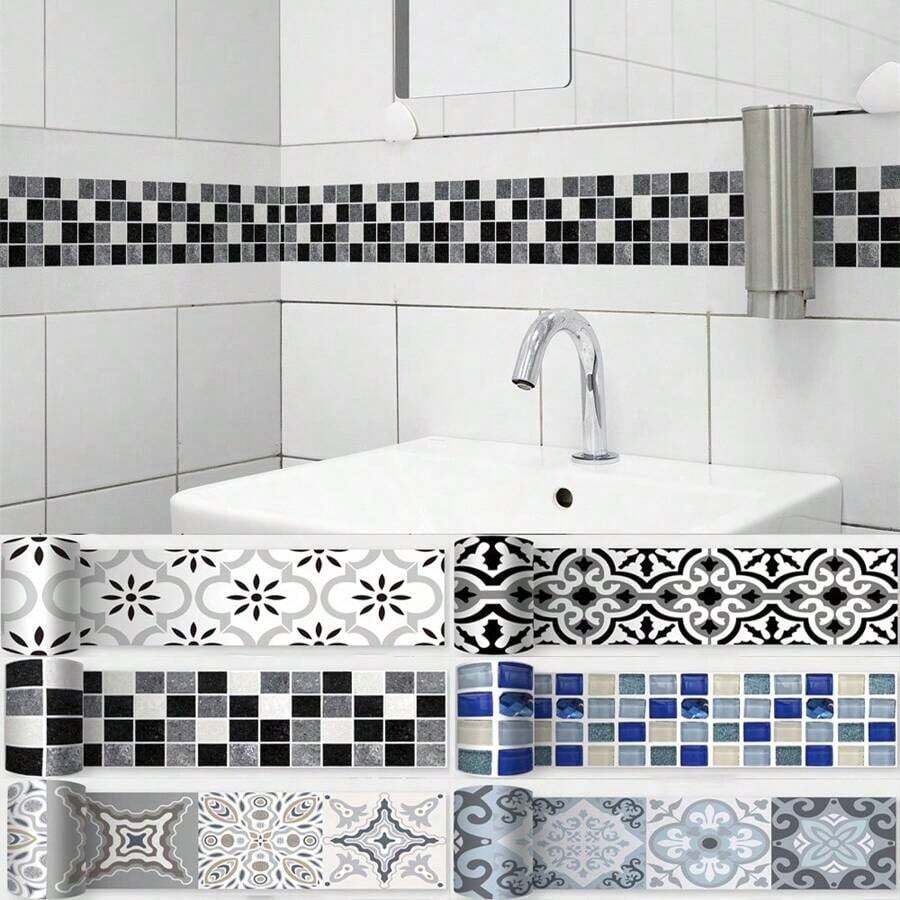 1/2/5 Rolls, 2M, Waterproof, Peel And Stick Waistline Wallpaper, Self Adhesive, Removable, No Residue, Easy Install, PVC, Boho Talavera, Renter Friendly, For Bathroom, Baseboard Trim, Corridor, Floor Edge, Spring Decor, Graduation, Home Decor