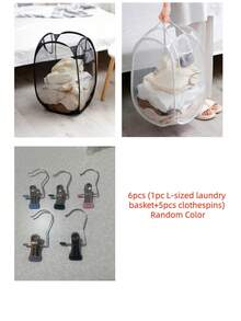 سلة غسيل مصنوعة من شبكة بمقبض - مثالية للسكن الجامعي والسفر والحمام - مصنوعة من البوليستر، قابلة للطي، لتخزين الملابس القذرة (لون عشوائي) - متعدد الألوان - مشاهدة 11