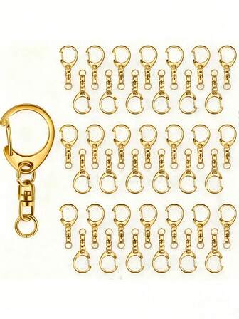 10pcs Gold/Silver Metal C-Shaped Keychain Connectors With D-Ring And Lobster Clasp - Zinc Alloy Jewelry Connectors, Chain Connectors, Linking Tools
