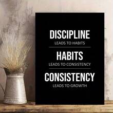 2D Flat, 1pc "Discipline Leads To Habits, Habits To Consistency, Consistency To Growth" Motivational Quote Poster - 12x16 Inch Unframed Textured Canvas Wall Art Suitable For Home, Office, Gym, Decor - Minimalist Goal-Setting & Success Mindset Art, 2D - Multicolor - View 5