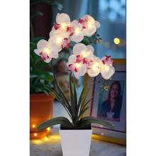 Homeseasons Flores artificiales con luz LED funciona con baterias maceta para orquideas con 9 luces Purpura 1 - Morado+15" White - Ver 6