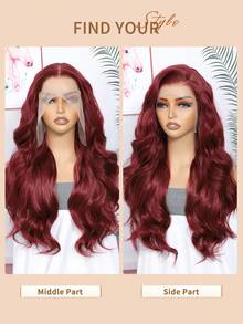 13x6 Lace Front Wig, Burgundy Wavy Curly, Heat Resistant Synthetic Fiber, Transparent Lace Front Wig, Natural Looking For Women, Swiss Lace No Glue - Burgundy - View 7