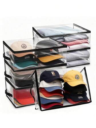 1/2pcs Hat Storage Dust Bag, Hat & Clothes Folding Storage Bag, Visible Storage Bag With Transparent Plastic Cover And Window, Protective Storage Bag To Keep Hat Shape And Clean