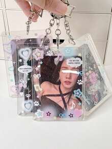 1 PC Colorful Love Transparent Card Holder Large Size Keychain Bag Pendant Meal Card Campus Card Photo Protective Cover, Back To , First Day Of School - Multicolor - View 6