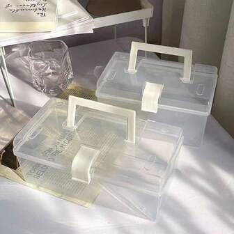 1 pieza Caja de almacenamiento portátil transparente, caja de medicina multifuncional simple de estilo Ins, caja de almacenamiento y organización a prueba de polvo, caja de medicina
