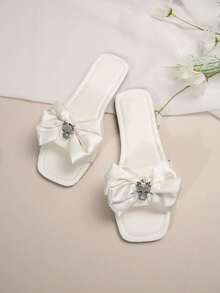蝴蝶结拖鞋，女士时尚绑带凉鞋，适合海滩、度假、派对、日常休闲穿着 - 白色 - 查看 8