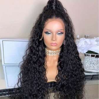 Peluca elegante rizada afro para mujeres, unisex adulto, peluca de cabello humano rizado de larga duración y alta densidad (180%), mezcla de fibra y cabello humano, apariencia natural con encaje frontal