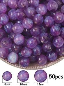 50pcs 8/10/12mm Deep Purple Iridescent Shiny Round Beads - Synthetic Beads With Rainbow Sparkle, Suitable For Jewelry Making, Bracelets, Necklaces - Mother's Day DIY Craft Materials, Jewelry Making Beads - Deep Purple - View 6