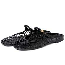 Clear Mary Jane Jelly Shoes For Women Slip On Mules Comfortable Closed Toe Flat Jelly Sandals Summer Mesh Slides - Black - View 12
