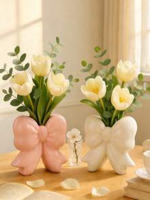 1个可爱蝴蝶结花瓶，北欧风格家居装饰，亮白色花瓶，适合摆放在客厅茶几、卧室书桌、窗台上，是送给女性的完美礼物，也是打造美丽房间的必备单品，波西米亚风格装饰花瓶，可插鲜花/干花，时尚的乔迁礼物 - 彩色 - 查看 1