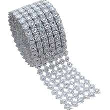 1 Yards 3ft 4" Silver Crafts Faux Diamond Bling Wrap Diamond Flower Rhinestone Mesh Ribbon Bling Bling Wrap Bulk,6 Rows Gold Flower Pattern Faux Rhinestone Crystal Mesh Ribbon Roll For Wedding, Party, Centerpiece, Cake, Vase Sparkling Decoration (Gold) - Multicolor - View 13