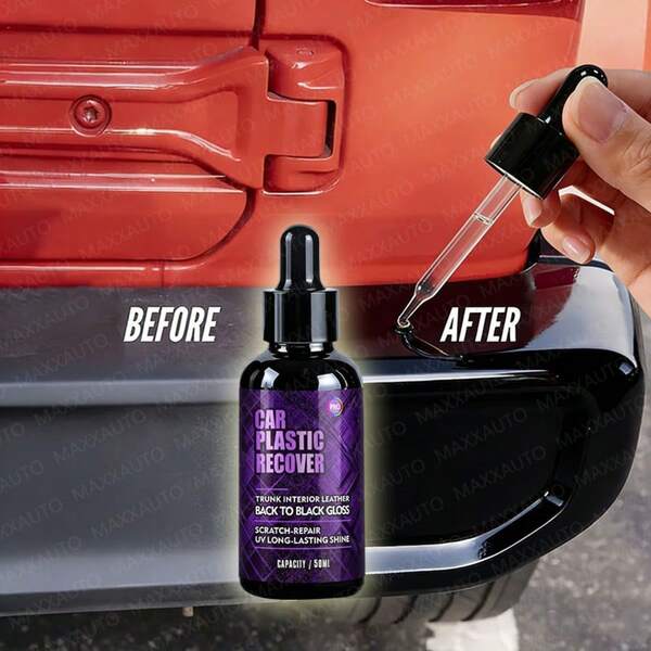 maxxauto Car Plastic Renovator & Restoration Dropper Concentrated Essence For Scratch Repair, Black Interior Panel Polish Restoration, Wheel Shine & Upholstery Care Prevents Aging