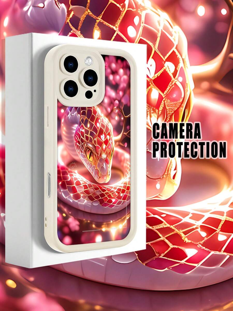 Funda de teléfono minimalista y gruesa a prueba de caídas, diseño de serpiente roja con flores de cerezo y efecto luminoso, estilo místico y artístico, ideal para mujeres, protección completa, perfecta para regalos festivos, compatible con Apple 17/16/15/14/13/12/11/Pro/ProMax,compatible con Galaxy A34/A35/A54/A55,Galaxy S20/S21/S22/S23/S24/S25 Ultra/Plus,compatible con Moto/Galaxy/Redmi/Honor/OPPO Soft - Blanco - Ver 1