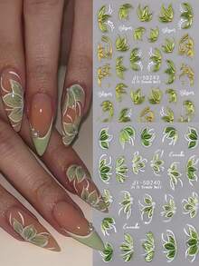 绿色植物图案、叶子花朵装饰、美甲爱好者、网红美甲贴纸、精致手绘美甲装饰、DIY美甲沙龙工具、防水美甲贴纸、山茶花系列美甲用品 - 彩色 - 查看 1