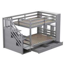 Bunk Bed 90*200 Cm, Safety Stairs With Storage Compartments, Storage Drawers And Large Lockers, High Railing Construction, Slatted Base, Pine Bed, Children's Bed, Youth Bed, White - 灰色 - 查看 11