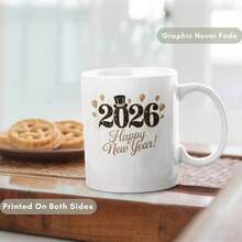 1pc 11oz/325ml Personalized Custom Mug, 2026 New Year Customized Mug, Happy New Year Gift, Exclusive Coffee Cup For Friends, New Year's Eve Party Cup, Suitable For Coffee, Milk, Juice, Water, Gift For Family, Friends, Important Guests, Top Choice For Christmas, Valentine's Day, Thanksgiving - Black - View 2