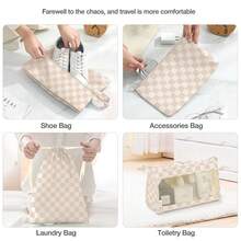 8 Set Travel Storage Bag Packing Cubes Portable Clothes Packing Cubes,Lightweight Waterproof Luggage Organizer For Clothes, Shoes, Makeup, Accessories - Khaki Grid-A - 查看 5