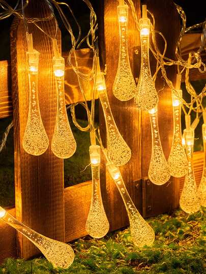 1pc 1.5M/3M 10/20LED Plastic Crystal Bubble Water Drop LED String Lights, Holiday Party Decor Lights, Indoor Wall Decor Lights, Outdoor Garden Fence Plant Decor Lights