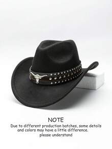1pc Unisex Retro Western Cowboy Hat With Horn Pattern, Suitable For Casual Wear, Western Cowboy Party - Three-row Rivet Cowboy Hat - View 11