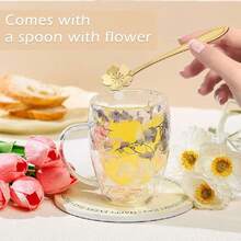 Regalos para mujer, tazas de café de vidrio de doble pared, lindas tazas de té de vidrio con asas, taza de otoño, regalos de cumpleaños para mejores amigos, maestro, mamá, regalos para regalos para el,37442691 - Marrón - Ver 2