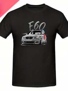 Camiseta gráfica de coche con logo E60 para hombres y unisex - Impresión de insignia de auto alemán icónica, camiseta casual de verano de manga corta y cuello redondo para fanáticos del modelo E60, ropa coleccionable para entusiastas de los coches - Negro - Ver 2