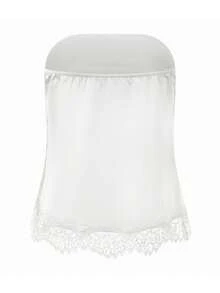 Women Satin Lace Trim Strapless Tube Top Y2K Off The Shoulder Silk Bandeau Tops Summer Sleeveless Backless Sexy Going Out Tops Cami Vest Shirts Vintage Aesthetic Clothes Party Club Streetwear - 白色 - 查看 5