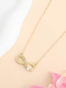 1pc Minimalist Rhinestone Infinity Symbol Pendant Niche Casual Necklace For Women, Suitable For Daily Wear - Gold - View 3