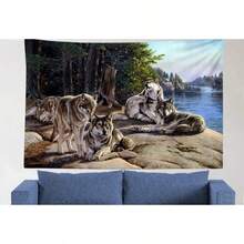 Wolf Tapestry Wolves Wall Tapestry Wall Hanging Wild Animal Wall Decor - 彩色 - 查看 2
