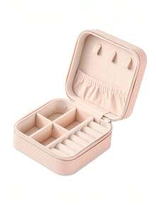 1个优雅经典首饰收纳盒，大容量，内衬绒布，PU皮革材质，防尘带盖，抗氧化，可收纳耳环、戒指、项链等，家居装饰收纳，便携式旅行首饰盒，居家必备收纳盒，节日礼物，情人节礼物，新年礼物，女孩礼物