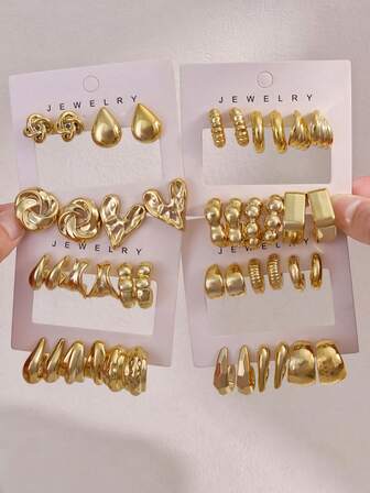 4/22 Pairs Of Latest Fashion Gold-Plated Women's Earring Set, C-Shaped Hoop Earrings, Best-Selling Women's Earrings, Gift For Family, Friends And Her