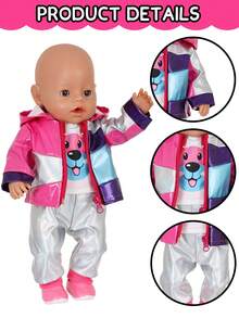 18-Inch Doll Clothes Set: Colorful Hooded Jacket + Cartoon T-Shirt + Silver Pants, And Cartoon Hooded Top + Pink Pants + Hat (Doll Not Included), Great Gift For Doll Holidays - Multicolor - View 4