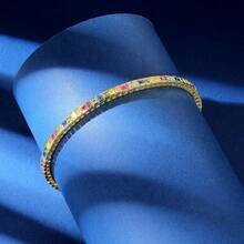 MDFUN 2mm Women's Tennis Bracelet, Colorful Cubic Zirconia 14K Gold Plated Bracelet, Rainbow Cut Cubic Zirconia Tennis Chain Jewelry Gift - Square - Gold - Zirconium - View 2