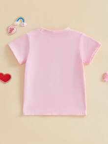 Camisetas de manga corta para bebé niña, cuello redondo, letras bonitas, estampado de oso, camisetas casuales de verano - Rosa - Ver 2
