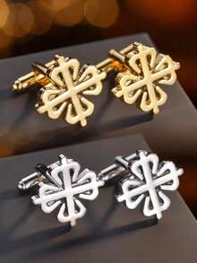 2入組流行閃亮銅質幾何袖扣，非常適合男士在商務會議、婚禮或其他場合穿著