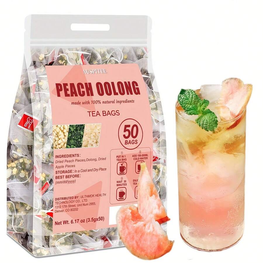 Premium Peach Oolong Tea Bags - Suitable Hot Or Cold Brew, Peach,, Oolong Tea 6.17oz (3.5g X 50 Bags) Natural Fruit And Floral Blend, Healthy And Nourishing Sweetness, Individually Packaged Freshness, Afternoon Tea - 3.5gx50bags - View 1