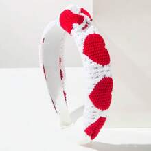 1pc Colorblock Hollow Crochet Heart Knot Wide Headband, Suitable For Women To Wear On Dates, Shopping, Parties, Weddings ,Hair Band ,Diadema ,Hair Hoop - Red Knot - View 5