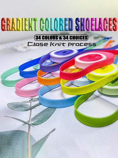 Colorful Gradient Shoelaces, Personalized Flat Shoelaces For Sneakers, Skate Shoes, And Canvas Shoes