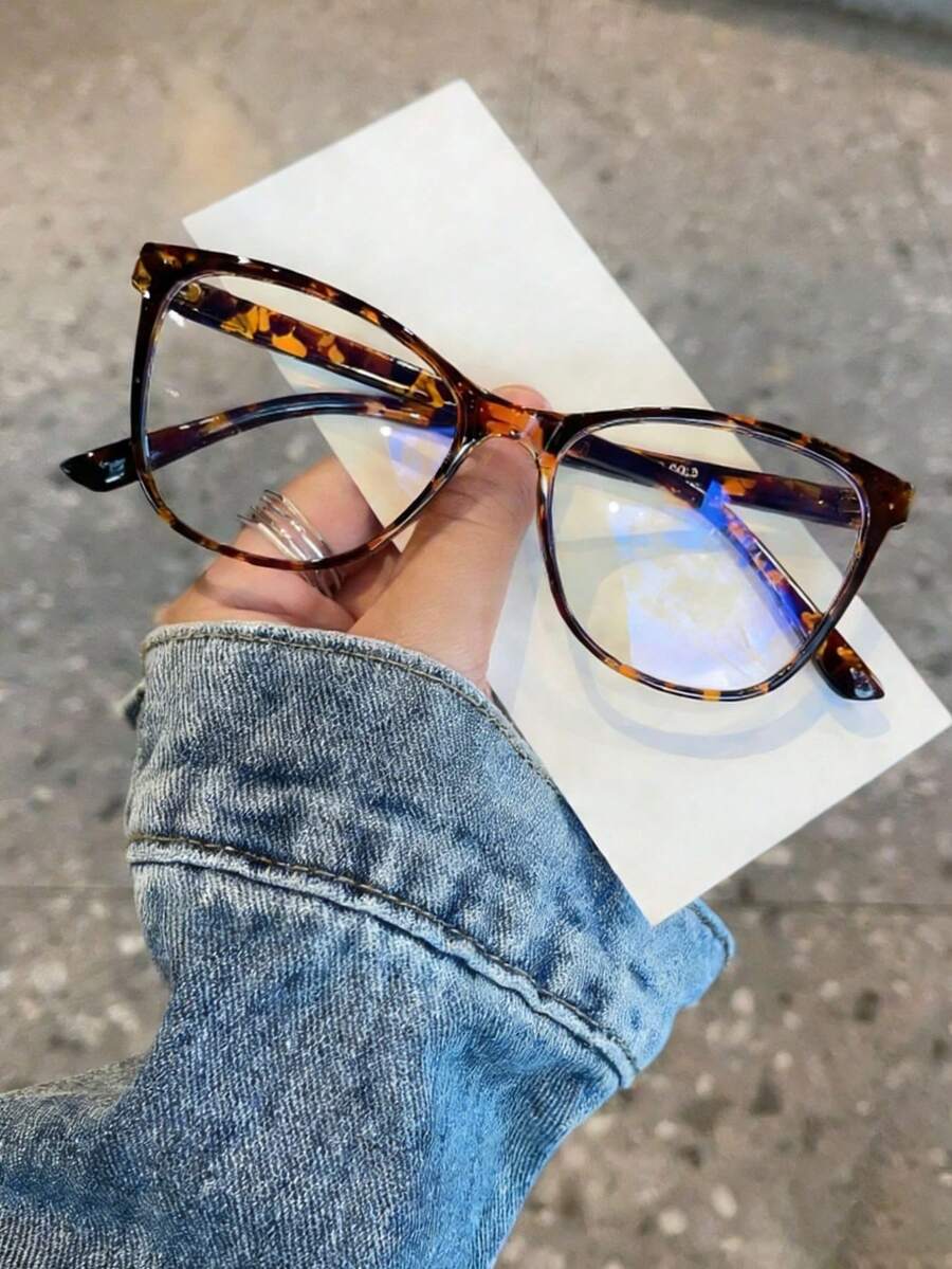 1 Pair Women's Leopard Print Cat Eye PC Frame Fashionable Minimalist Clear Lens Glasses, Suitable For Daily Wear - Multicolor - View 1