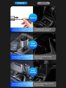 W&O 4-Port Fast Car Charger With USB & Type-C Ports, Digital Voltage Display, Compatible With IPhone, Android Phones & Tablets, Great Gift For Men, Christmas - Black and Gray - View 6