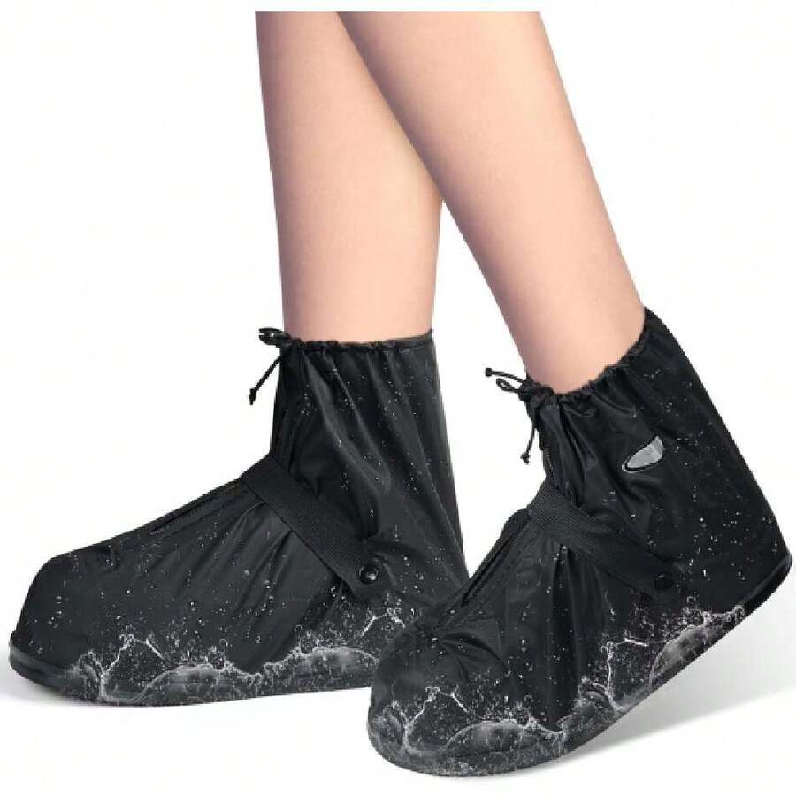 Cubrezapatos Impermeable, Cubierta del Zapato con Bandas Reflectantes para Hombres Mujeres, Reutilizable Protector de Zapatos para Motocicleta y Ciclismo con Suela Antideslizante,37410320 - Caqui - Ver 1
