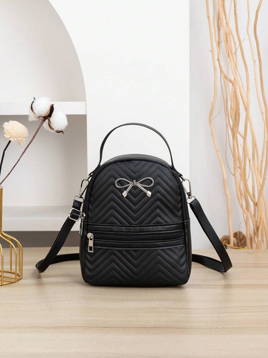 Zainetto mini stampato da donna con cinghia regolabile, borsa a tracolla casual con zip, portatile e leggera, adatta per adolescenti, donne, studenti universitari, per uso all'aperto, viaggi, escursioni, ritorno a scuola, lavoro, affari, pendolarismo, ecc. - nero - Visualizzare 1