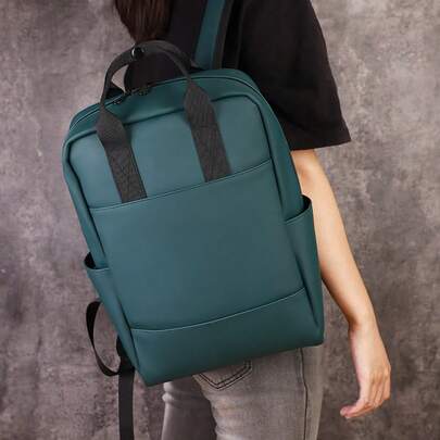 1pc Waterproof Handheld Laptop Backpack, Blue & White Collar Office Bag, Middle/Elementary School Student Campus Stationery Storage Bag, Unisex Casual Backpack. Adopts Minimalist Multi-Purpose Design, Adjustable Straps, Waterproof Zipper Closure. Suitable For Students, Office Workers, Outdoor Travel Or Camping. Large Capacity, Practical Gift Choice For Halloween, Christmas, Birthday And Other Occasions.