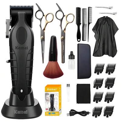 KM principiantes barbero barbero km-2296 +2 juegos de herramientas de máquina de tijeras, 2 en 1 combinación, le permite experimentar la diversión de las compras múltiples, regalo perfecto para los hombres, negro