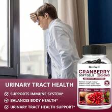Bunkell Urinary Tract Health And Immunity Supports - Natural Cranberry Softgels - With Vitamin C & Cranberry - 120 Softgels - 1 瓶 - 查看 4